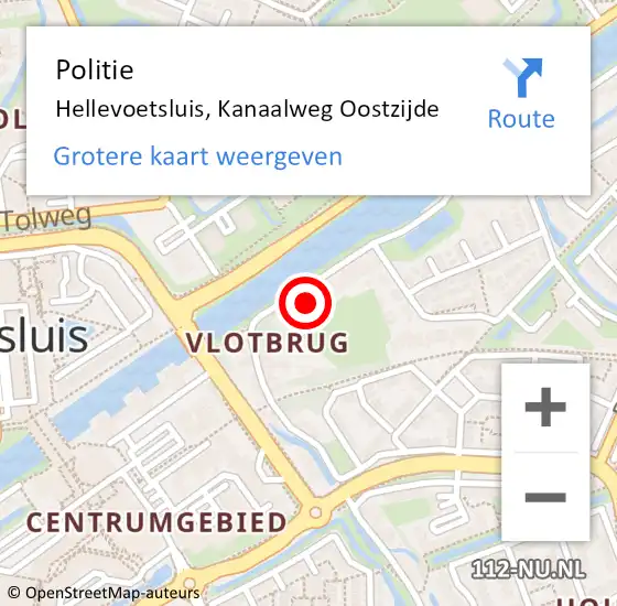 Locatie op kaart van de 112 melding: Politie Hellevoetsluis, Kanaalweg Oostzijde op 5 juni 2024 22:36