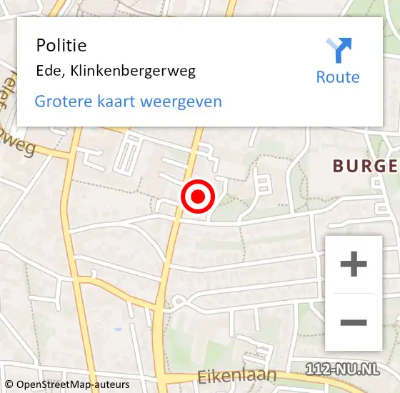 Locatie op kaart van de 112 melding: Politie Ede, Klinkenbergerweg op 5 juni 2024 22:51