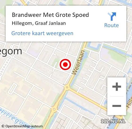 Locatie op kaart van de 112 melding: Brandweer Met Grote Spoed Naar Hillegom, Graaf Janlaan op 5 juni 2024 23:01