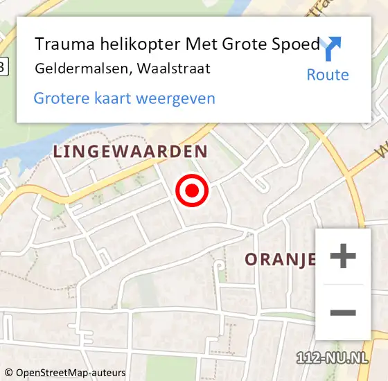 Locatie op kaart van de 112 melding: Trauma helikopter Met Grote Spoed Naar Geldermalsen, Waalstraat op 5 juni 2024 23:22