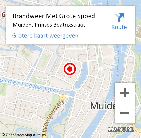 Locatie op kaart van de 112 melding: Brandweer Met Grote Spoed Naar Muiden, Prinses Beatrixstraat op 5 juni 2024 23:31