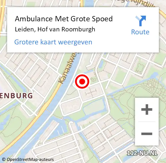 Locatie op kaart van de 112 melding: Ambulance Met Grote Spoed Naar Leiden, Hof van Roomburgh op 5 juni 2024 23:41