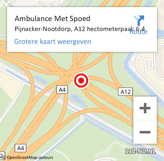 Locatie op kaart van de 112 melding: Ambulance Met Spoed Naar Pijnacker-Nootdorp, A12 hectometerpaal: 6,4 op 6 juni 2024 00:00