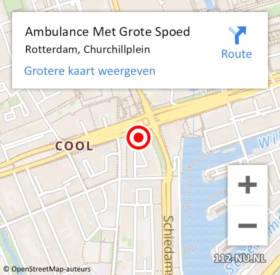 Locatie op kaart van de 112 melding: Ambulance Met Grote Spoed Naar Rotterdam, Churchillplein op 6 juni 2024 00:12