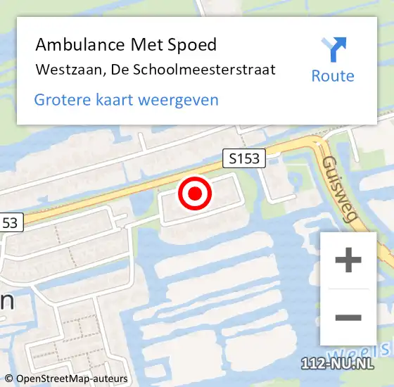 Locatie op kaart van de 112 melding: Ambulance Met Spoed Naar Westzaan, De Schoolmeesterstraat op 6 juni 2024 00:13