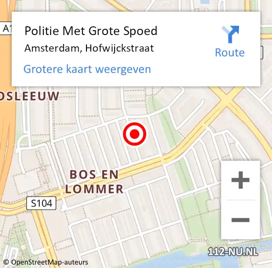 Locatie op kaart van de 112 melding: Politie Met Grote Spoed Naar Amsterdam, Hofwijckstraat op 6 juni 2024 00:15