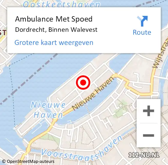 Locatie op kaart van de 112 melding: Ambulance Met Spoed Naar Dordrecht, Binnen Walevest op 6 juni 2024 00:18