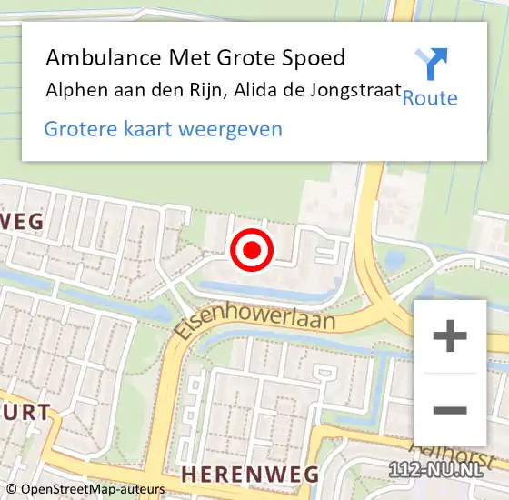 Locatie op kaart van de 112 melding: Ambulance Met Grote Spoed Naar Alphen aan den Rijn, Alida de Jongstraat op 6 juni 2024 00:54