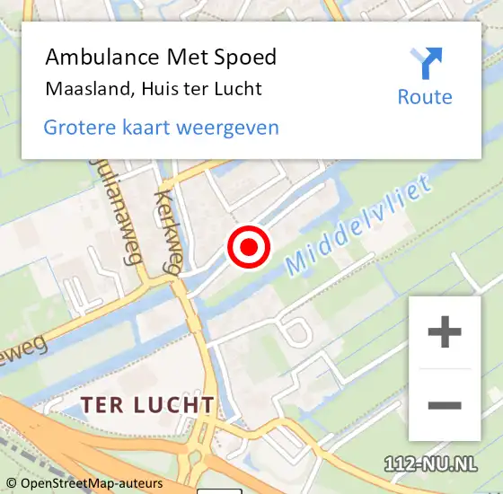 Locatie op kaart van de 112 melding: Ambulance Met Spoed Naar Maasland, Huis ter Lucht op 6 juni 2024 01:27