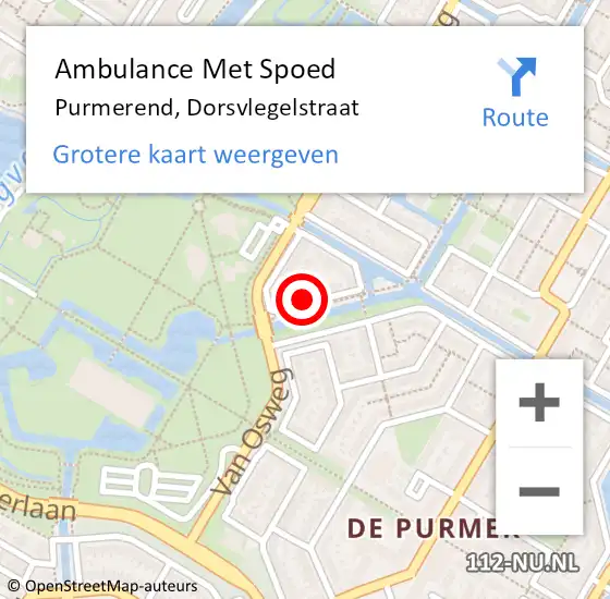 Locatie op kaart van de 112 melding: Ambulance Met Spoed Naar Purmerend, Dorsvlegelstraat op 6 juni 2024 01:45