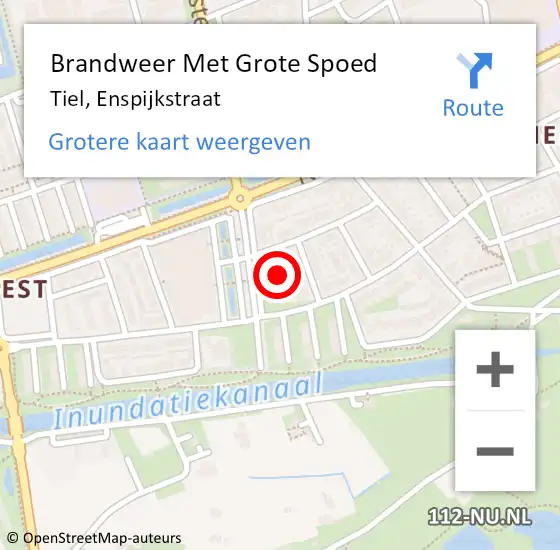 Locatie op kaart van de 112 melding: Brandweer Met Grote Spoed Naar Tiel, Enspijkstraat op 6 juni 2024 01:50