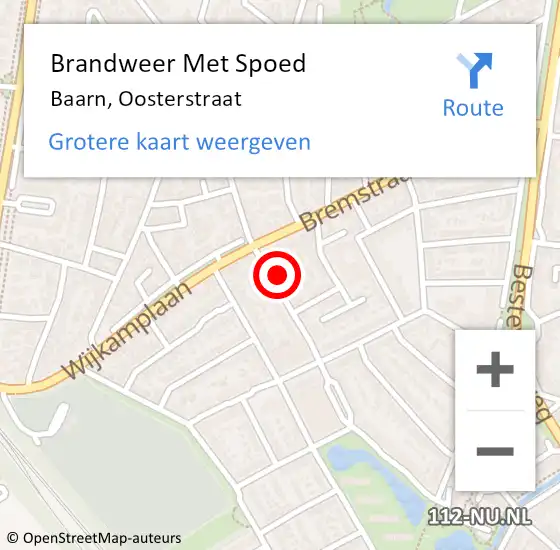 Locatie op kaart van de 112 melding: Brandweer Met Spoed Naar Baarn, Oosterstraat op 6 juni 2024 01:56