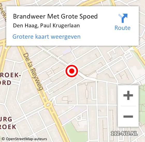 Locatie op kaart van de 112 melding: Brandweer Met Grote Spoed Naar Den Haag, Paul Krugerlaan op 6 juni 2024 02:12