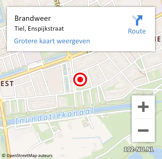 Locatie op kaart van de 112 melding: Brandweer Tiel, Enspijkstraat op 6 juni 2024 02:14