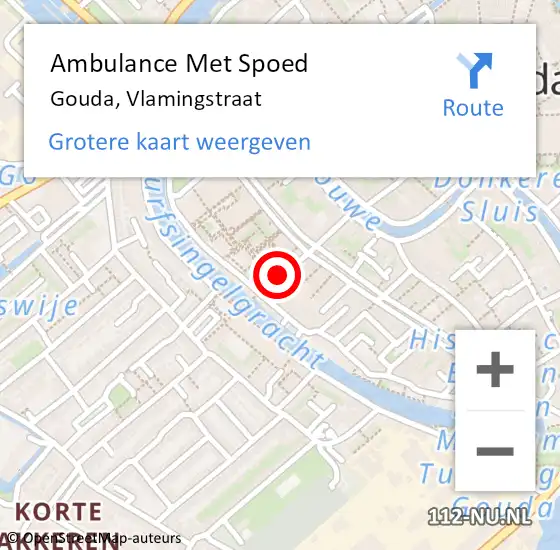 Locatie op kaart van de 112 melding: Ambulance Met Spoed Naar Gouda, Vlamingstraat op 6 juni 2024 02:28