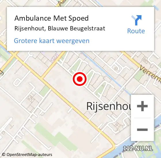 Locatie op kaart van de 112 melding: Ambulance Met Spoed Naar Rijsenhout, Blauwe Beugelstraat op 6 juni 2024 03:06