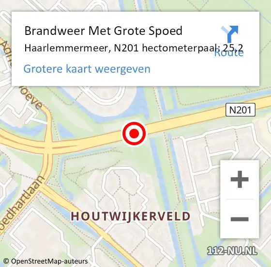 Locatie op kaart van de 112 melding: Brandweer Met Grote Spoed Naar Haarlemmermeer, N201 hectometerpaal: 25,2 op 6 juni 2024 05:13