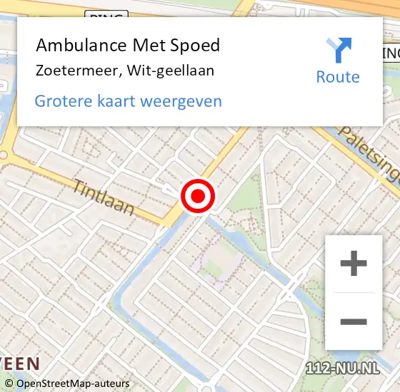 Locatie op kaart van de 112 melding: Ambulance Met Spoed Naar Zoetermeer, Wit-geellaan op 6 juni 2024 06:20