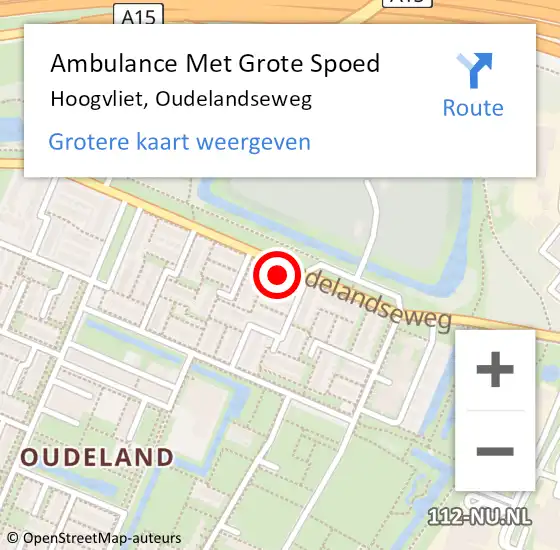 Locatie op kaart van de 112 melding: Ambulance Met Grote Spoed Naar Hoogvliet, Oudelandseweg op 6 juni 2024 06:43