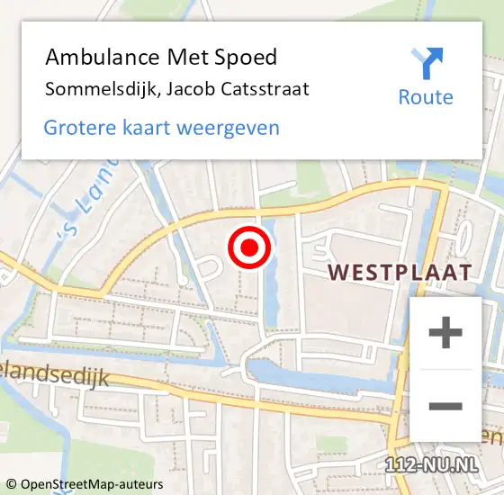 Locatie op kaart van de 112 melding: Ambulance Met Spoed Naar Sommelsdijk, Jacob Catsstraat op 6 juni 2024 07:05