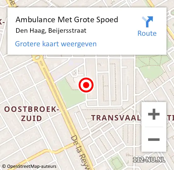 Locatie op kaart van de 112 melding: Ambulance Met Grote Spoed Naar Den Haag, Beijersstraat op 6 juni 2024 07:07