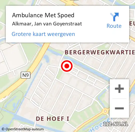 Locatie op kaart van de 112 melding: Ambulance Met Spoed Naar Alkmaar, Jan van Goyenstraat op 6 juni 2024 07:42