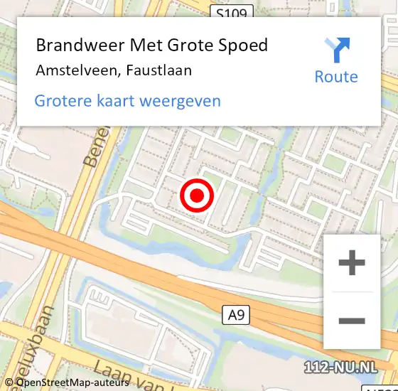 Locatie op kaart van de 112 melding: Brandweer Met Grote Spoed Naar Amstelveen, Faustlaan op 6 juni 2024 07:51