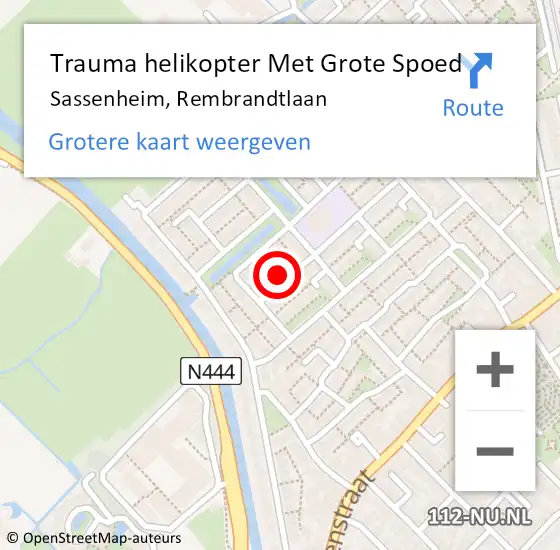 Locatie op kaart van de 112 melding: Trauma helikopter Met Grote Spoed Naar Sassenheim, Rembrandtlaan op 6 juni 2024 08:05