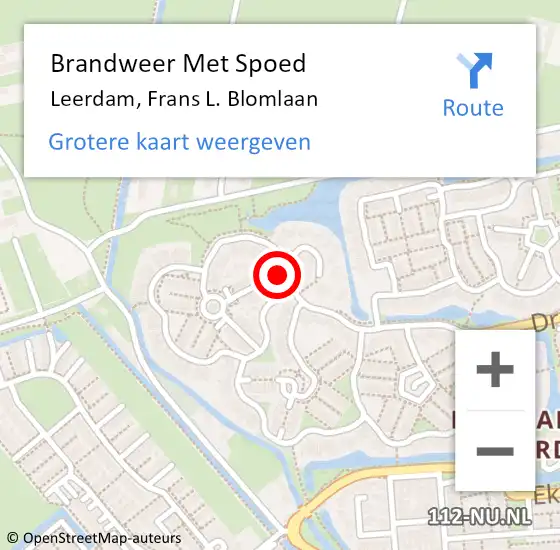 Locatie op kaart van de 112 melding: Brandweer Met Spoed Naar Leerdam, Frans L. Blomlaan op 6 juni 2024 08:07