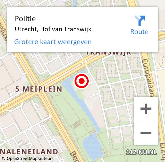 Locatie op kaart van de 112 melding: Politie Utrecht, Hof van Transwijk op 6 juni 2024 08:10