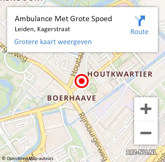 Locatie op kaart van de 112 melding: Ambulance Met Grote Spoed Naar Leiden, Kagerstraat op 6 juni 2024 08:14