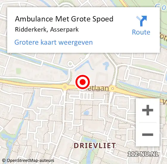 Locatie op kaart van de 112 melding: Ambulance Met Grote Spoed Naar Ridderkerk, Asserpark op 6 juni 2024 08:22