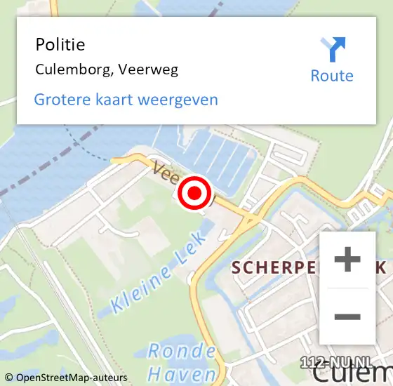 Locatie op kaart van de 112 melding: Politie Culemborg, Veerweg op 6 juni 2024 08:26