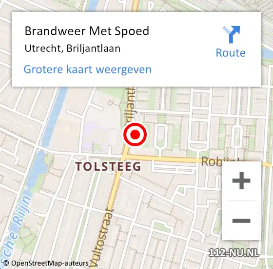 Locatie op kaart van de 112 melding: Brandweer Met Spoed Naar Utrecht, Briljantlaan op 6 juni 2024 08:31