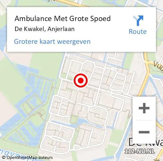 Locatie op kaart van de 112 melding: Ambulance Met Grote Spoed Naar De Kwakel, Anjerlaan op 6 juni 2024 08:40