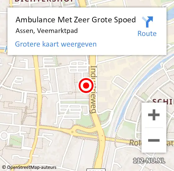 Locatie op kaart van de 112 melding: Ambulance Met Zeer Grote Spoed Naar Assen, Veemarktpad op 6 juni 2024 09:11