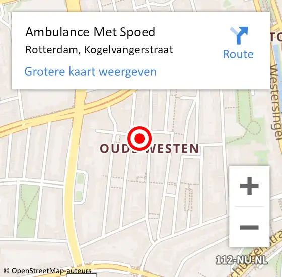 Locatie op kaart van de 112 melding: Ambulance Met Spoed Naar Rotterdam, Kogelvangerstraat op 6 juni 2024 09:56