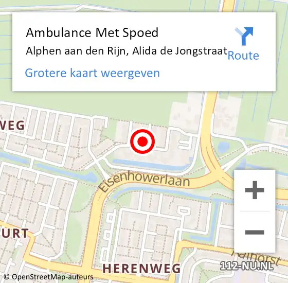 Locatie op kaart van de 112 melding: Ambulance Met Spoed Naar Alphen aan den Rijn, Alida de Jongstraat op 6 juni 2024 10:00