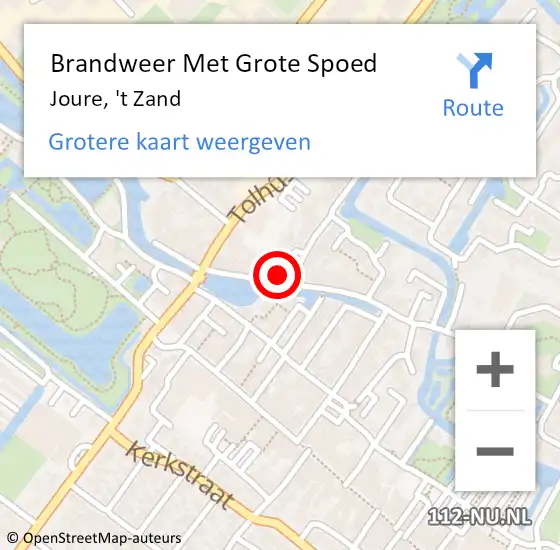 Locatie op kaart van de 112 melding: Brandweer Met Grote Spoed Naar Joure, 't Zand op 6 juni 2024 10:00