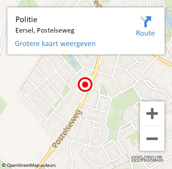 Locatie op kaart van de 112 melding: Politie Eersel, Postelseweg op 6 juni 2024 10:08