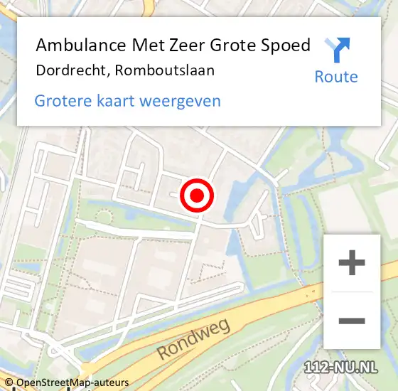 Locatie op kaart van de 112 melding: Ambulance Met Zeer Grote Spoed Naar Dordrecht, Romboutslaan op 6 juni 2024 10:45