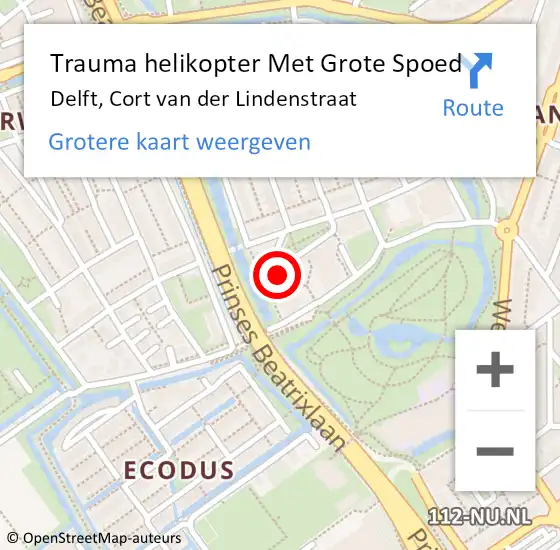 Locatie op kaart van de 112 melding: Trauma helikopter Met Grote Spoed Naar Delft, Cort van der Lindenstraat op 6 juni 2024 10:58