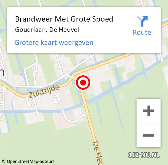 Locatie op kaart van de 112 melding: Brandweer Met Grote Spoed Naar Goudriaan, De Heuvel op 6 juni 2024 11:21