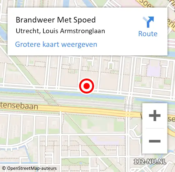 Locatie op kaart van de 112 melding: Brandweer Met Spoed Naar Utrecht, Louis Armstronglaan op 6 juni 2024 11:23
