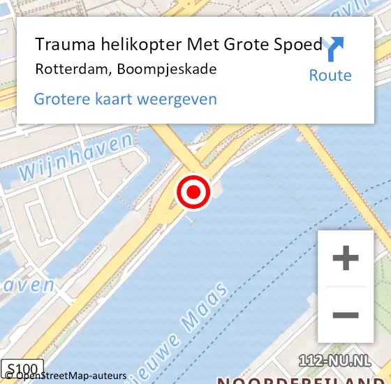 Locatie op kaart van de 112 melding: Trauma helikopter Met Grote Spoed Naar Rotterdam, Boompjeskade op 6 juni 2024 11:35