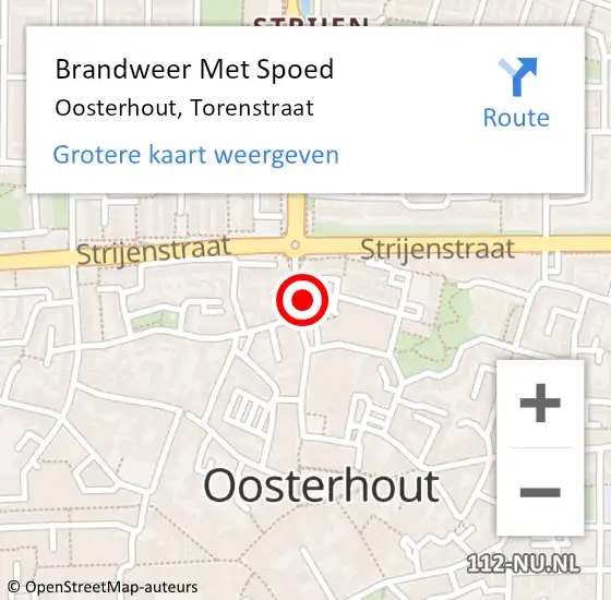 Locatie op kaart van de 112 melding: Brandweer Met Spoed Naar Oosterhout, Torenstraat op 6 juni 2024 11:37