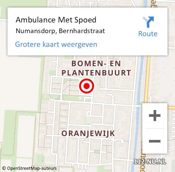 Locatie op kaart van de 112 melding: Ambulance Met Spoed Naar Numansdorp, Bernhardstraat op 6 juni 2024 11:43