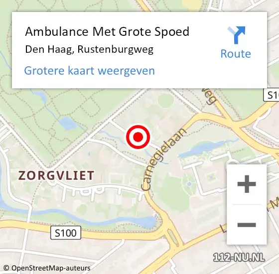 Locatie op kaart van de 112 melding: Ambulance Met Grote Spoed Naar Den Haag, Rustenburgweg op 6 juni 2024 11:47