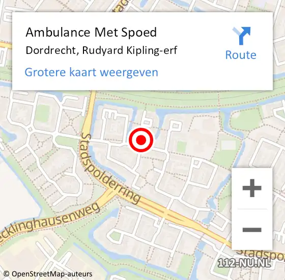 Locatie op kaart van de 112 melding: Ambulance Met Spoed Naar Dordrecht, Rudyard Kipling-erf op 6 juni 2024 11:51