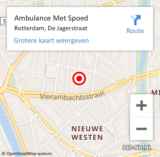 Locatie op kaart van de 112 melding: Ambulance Met Spoed Naar Rotterdam, De Jagerstraat op 6 juni 2024 11:58